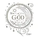 A unique design featuring a stylized moon with intricate patterns and the quote 'God is greater than your highs and lows' subtly incorporated into the artwork tattoo design idea