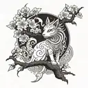 Amaterasu Japanese mythology cherry tree and Japanese signs tattoo design idea