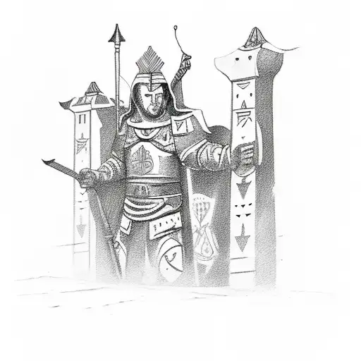 Make a tattoo idea made of Pyramids, templar knight, gondola and Coloseum all together tattoo design idea