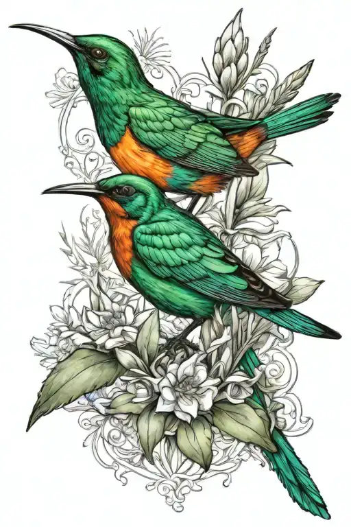 spyrial aloe and malachite sunbird. tattoo design idea