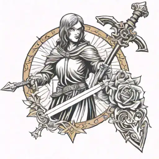 Lord of the rings, Catholic Church, sword, Joan of arc tattoo design idea