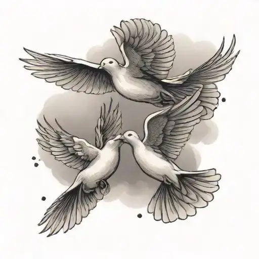 a tattoo with 3 doves representing my grandfather and my 2 grandmothers, with clouds behind tattoo design idea