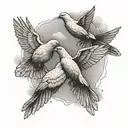 a tattoo with 3 doves representing my grandfather and my 2 grandmothers, with clouds behind tattoo design idea