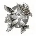 a tattoo with 3 doves representing my grandfather and my 2 grandmothers, with clouds behind tattoo design idea