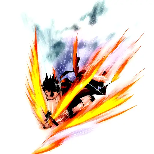 anime whit sword attack, thunder water and fire  tattoo design idea