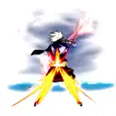 anime whit sword attack, thunder water and fire  tattoo design idea