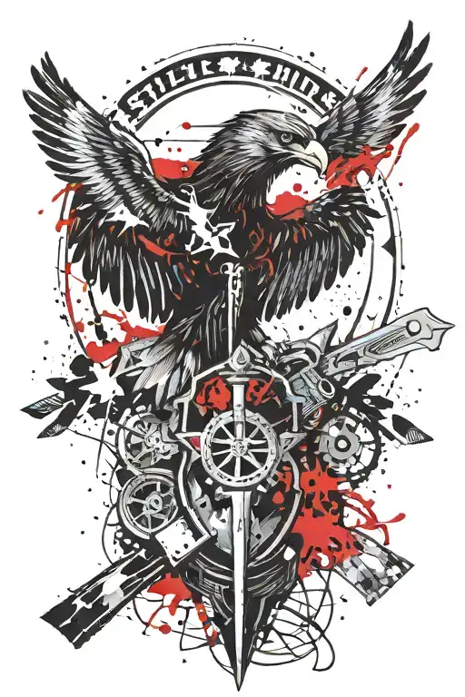 shield axes eagle wings on background tattoo design idea
