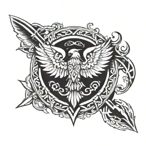 slavic theme shield axes eagle wings tattoo design idea