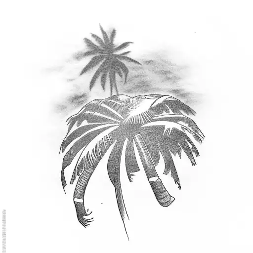 bundle of money, palms at the beach, full sleeve, freedom and success tattoo design idea