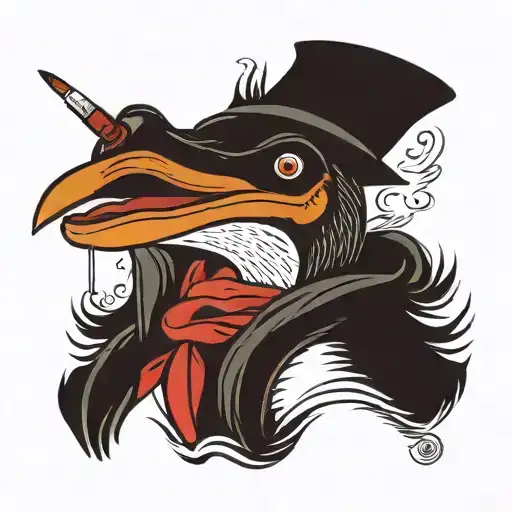 a loon smoking cigarette being consumed tattoo design idea