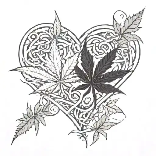 A tattoo design of two intertwined cannabis leaves forming a heart shape, representing the client's passion for 420 and friendship tattoo design idea
