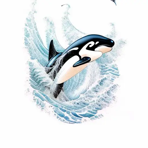 orca whale made of waves tattoo design idea