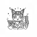 A pixelated cat wearing a police uniform and holding a controller tattoo design idea