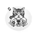 A pixelated cat wearing a police uniform and holding a controller tattoo design idea