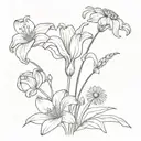 flower bouquet with Lilly, sweet pea, daisy, and aster  tattoo design idea