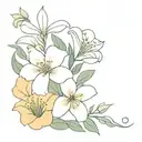 flower bouquet with Lilly, sweet pea, daisy, and aster  tattoo design idea