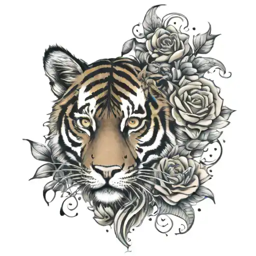 hell & roses, heart of tiger, beauty of mermaid tattoo design idea