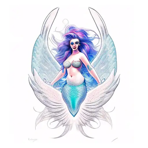 curvy mermaid angel Phoenix fierce tattoo design idea