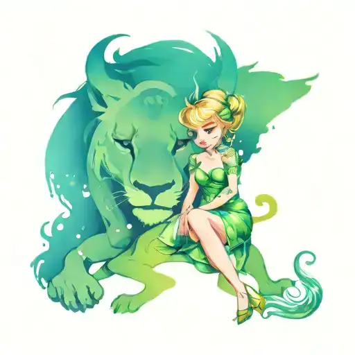 Tinkerbell with a viking lion  tattoo design idea
