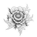 white anemone with eucalyptus and thistle tattoo design idea