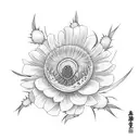 white anemone with eucalyptus and thistle tattoo design idea