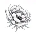 white anemone with eucalyptus and thistle tattoo design idea