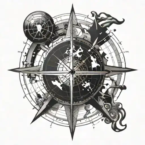 modern globe with points of compass around it tattoo design idea