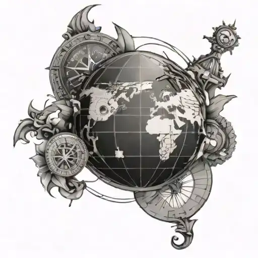 globe with points of compass around it tattoo design idea