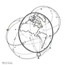 modern globe with points of compass around it tattoo design idea