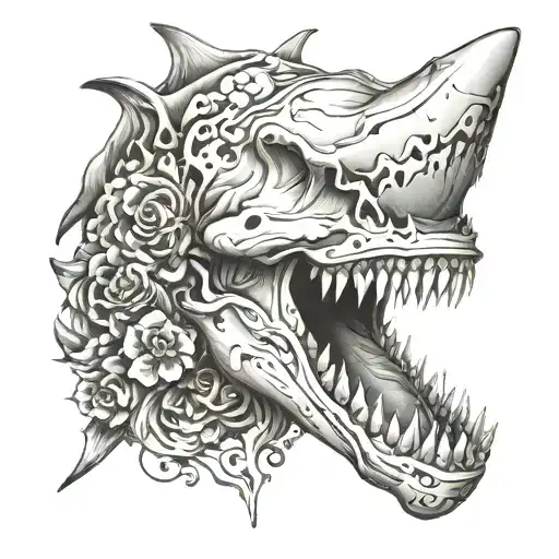 shark cow skull tattoo design idea