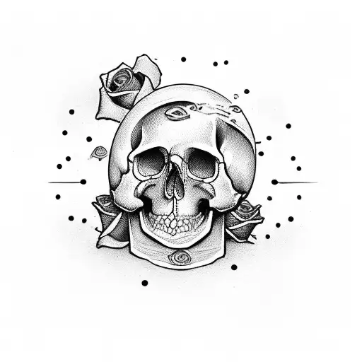 hourglass, with the top has a rose inside, the bottom has sand falling on a skull tattoo design idea
