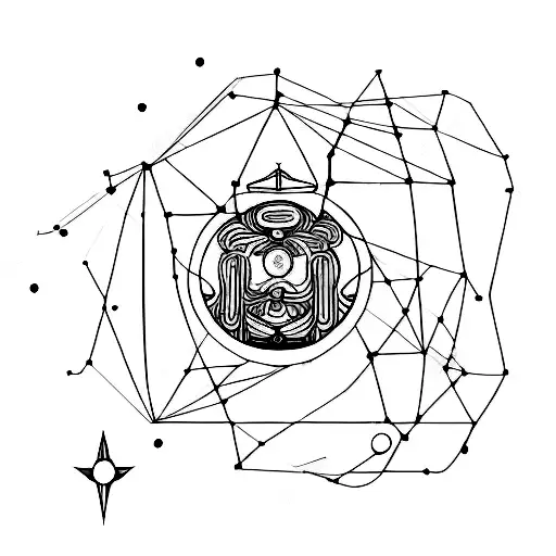 A constellation mashup of Aquarius, Aries, Leo, and Sagittarius in a minimalist style tattoo design idea