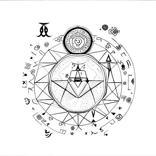 A minimalist design featuring the zodiac symbols of Aquarius, Aries, Leo, and Sagittarius arranged in a unique pattern tattoo design idea