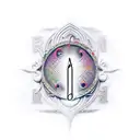 A gothic-inspired music note with a hidden occult symbol tattoo design idea