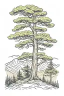 cedar tree with mountain background tattoo design idea