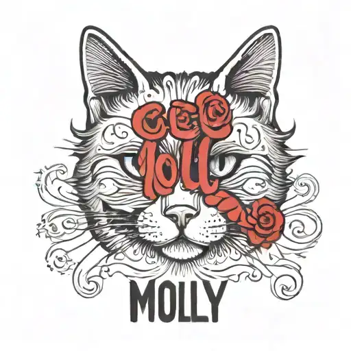 cat with the phrase that says Molly written underneath tattoo design idea