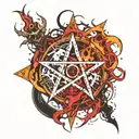 devil pentagram fire flames tattoo design idea