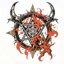 devil pentagram fire flames tattoo design idea