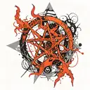 devil pentagram fire flames tattoo design idea