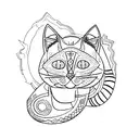 Generates the image of a cat drawn in a stylized and simplified way. The cat is sitting with its back straight and its t tattoo design idea
