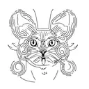 Generates the image of a cat drawn in a stylized and simplified way. The cat is sitting with its back straight and its t tattoo design idea