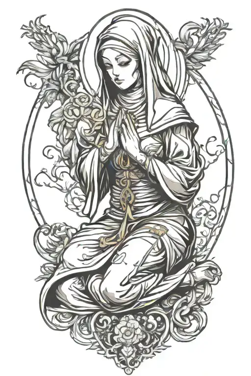 hot horny praying nun  tattoo design idea