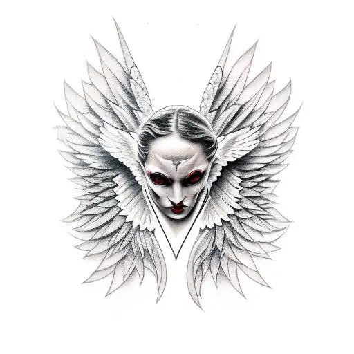 half angel half devil face tattoo design idea