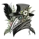 plague doctor mask and florals and greenery leaves and branches with muted colors, make the greenery part of the outfit  tattoo design idea