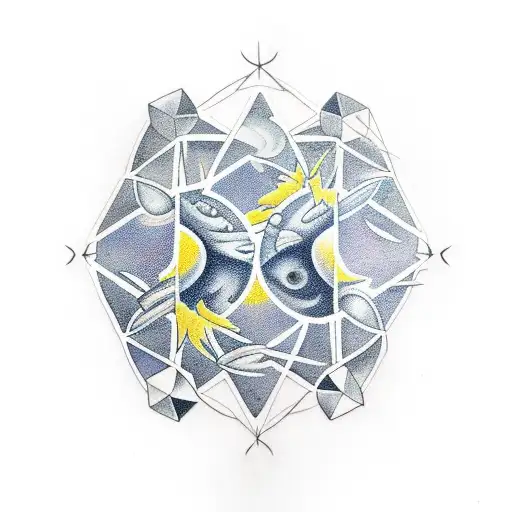 pisces with hexagon as background with the name Storm and Date 01.04.2023 tattoo design idea