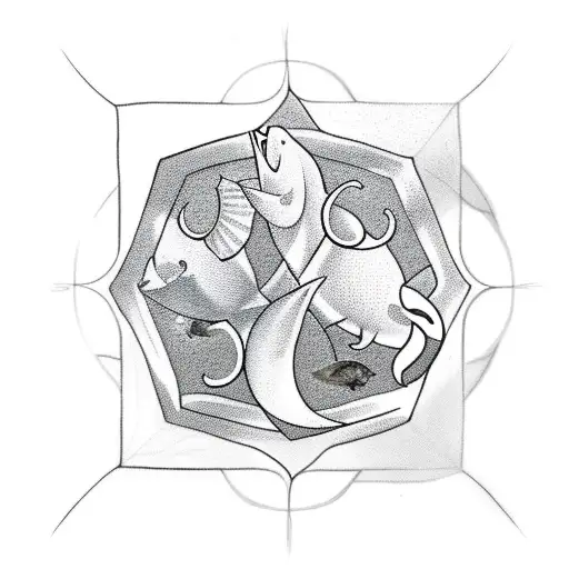 pisces symbol in hexagon tattoo design idea