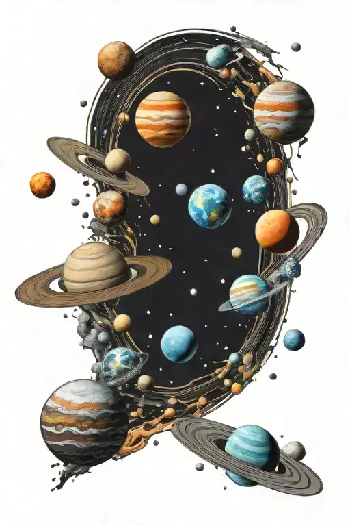 space surrounded by planets solar system tattoo design idea