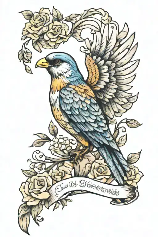 I can do all things through Christ who strengthens me 4:13 with a bird and says child of god on peck of chest tattoo design idea