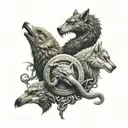 snake on top bird and viking in middle and wolf in the bottom  tattoo design idea