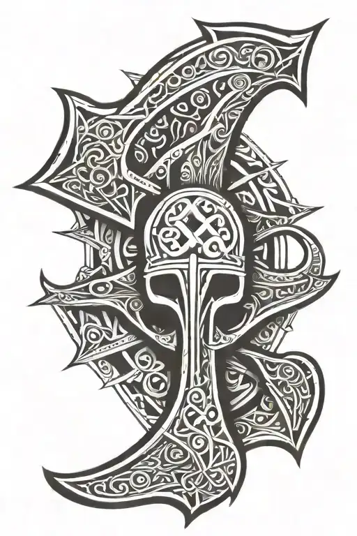 viking horn and axe tattoo design idea